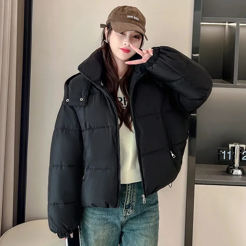 New Short Korean version Down cotton Jacket For women Thicken Hooded Coat Women Casual Loose Warm Parker 2024 Autumn Winter New