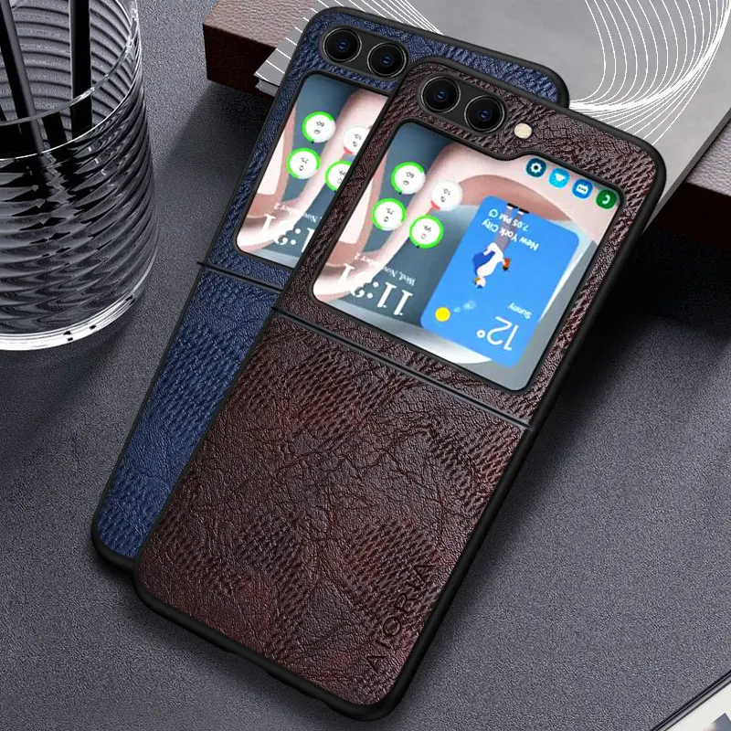 Case for Samsung Galaxy Z Flip5 Flip4 Flip3 5G  Business wind cortex  Leather back Cover for flip 5