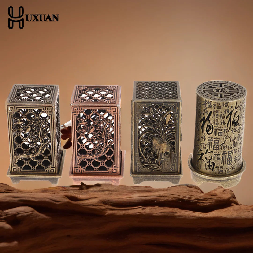 Square Vertical Incense Burner Small Xiangyun Alloy Incense Holder Indoor Aromatherapy Home Ornament Chinese Plum Inense Burners