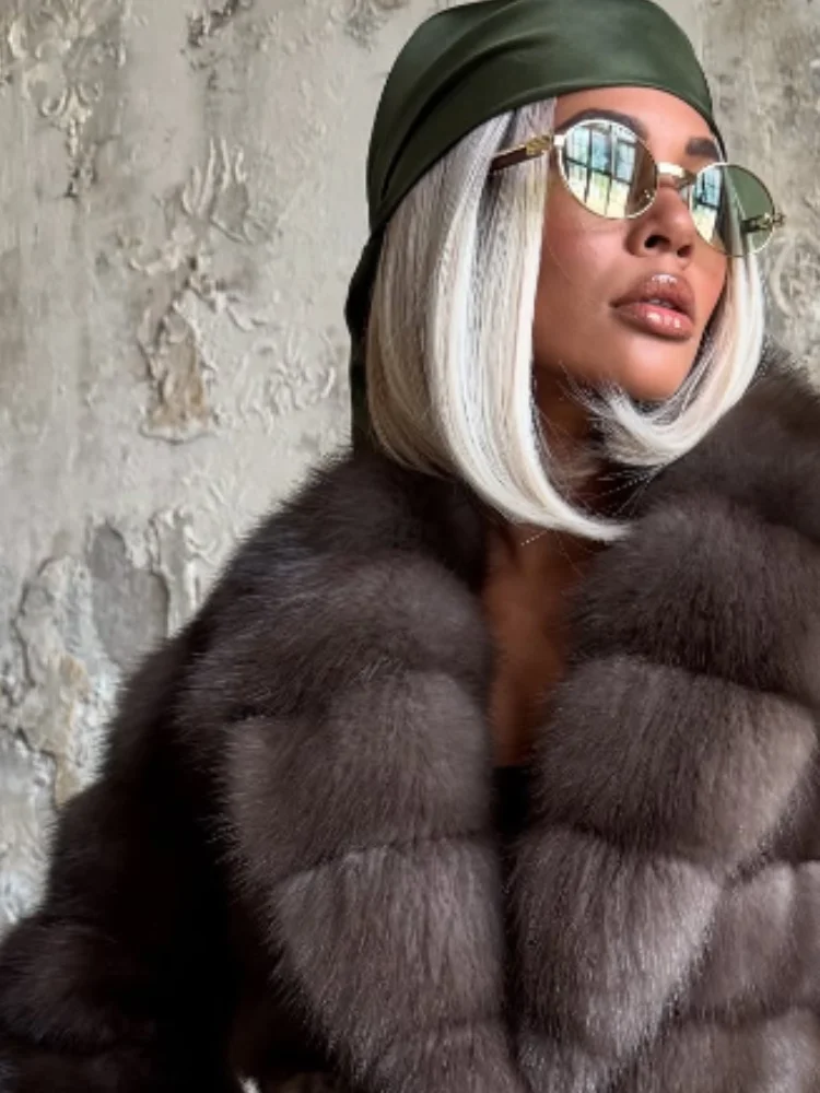 

Suede Fluffy Solid Faux Fur Lapel Coats Fashion Women Long Sleeve Loose Pleated Cardigan Jacket Winter High Street Outerwears