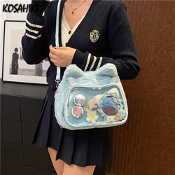 Ita Bags for Women Students Cartoon Fluffy Schoolbag Y2k Transparent All Match Ins Crossbody Bag Fashion Kawaii Casual Backpacks