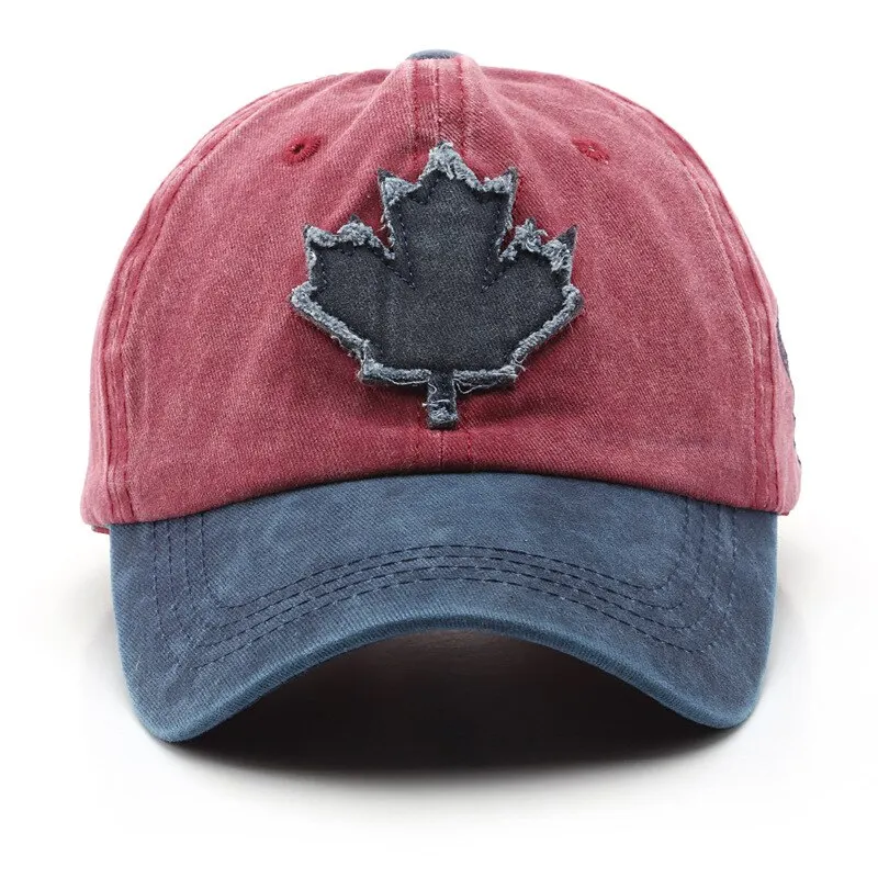 Maple Leaf Washed Old Color Block Cotton Baseball Cap Street Personality Men\'S And Women\'S Fashion Trend Cap