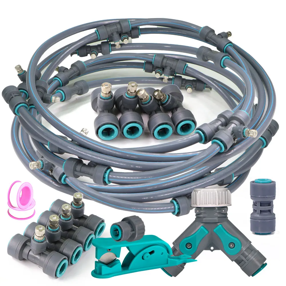 

Garden 3/8”PE Hose 0.3mm Metal Nozzle Spray System for Outdoor Courtyard Plants Atomization Watering Misting Cooling Dedusting