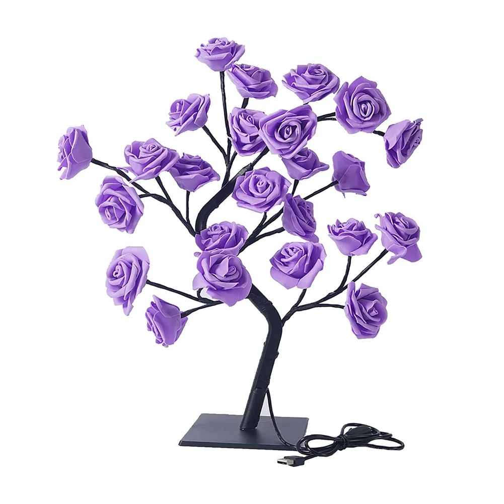 

LED Rose Tree Bouquet Table Lamp Bedside Night Light USB Powered Home Decor Gift -Purple