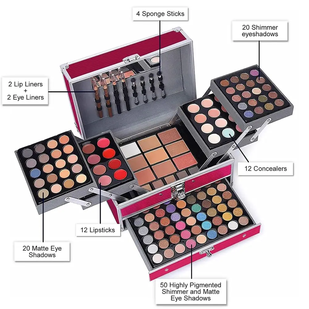 Color All In One Make-upset voor vrouwen en meisjes, professionele complete set inclusief oogschaduw, lippenstift, concealer, lipgloss, eyeliner, ma