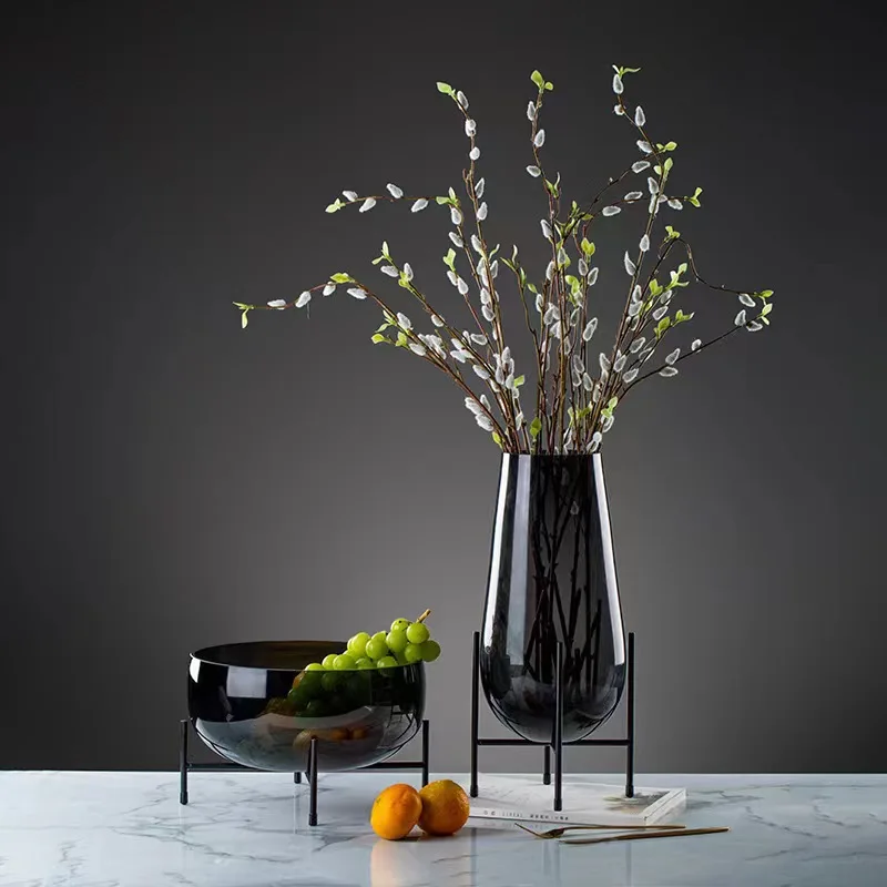 Light luxury vase glass fruit plate ornament modern simple home living room dining table coffee table high-end soft decoration