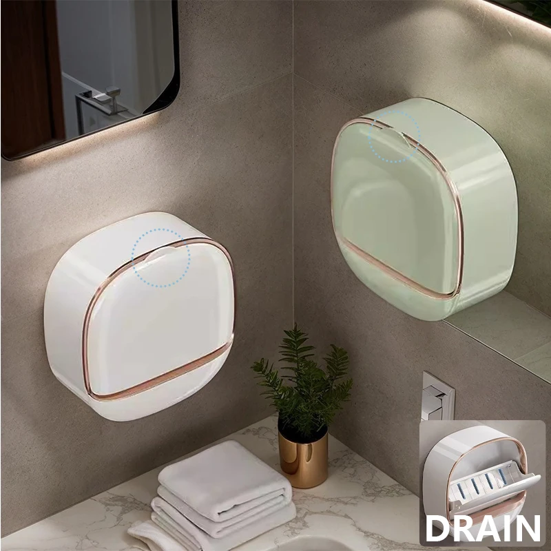

Self Adhesive Hanging Soap Holder with Cover Waterproof Hanging Soap Box for Bathroom Drainage Suitable for Bathroom and Kitchen