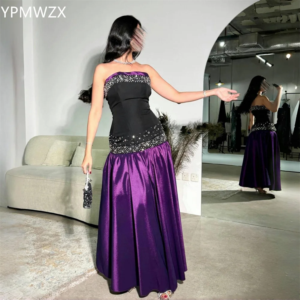 

Customized Prom Gown Formal Evening Dress YPMWZX Strapless A-line Floor Length Skirts Draped Bead Sleeveless Bespoke Occasion Dr