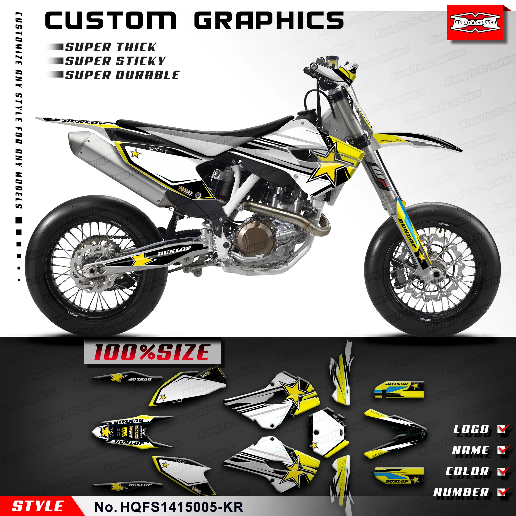 

KUNGFU GRAPHICS Personalised Motocross Custom Sticker Decals Kit for Husqvarna FS 450 2014 2015, HQFS1415005-KR