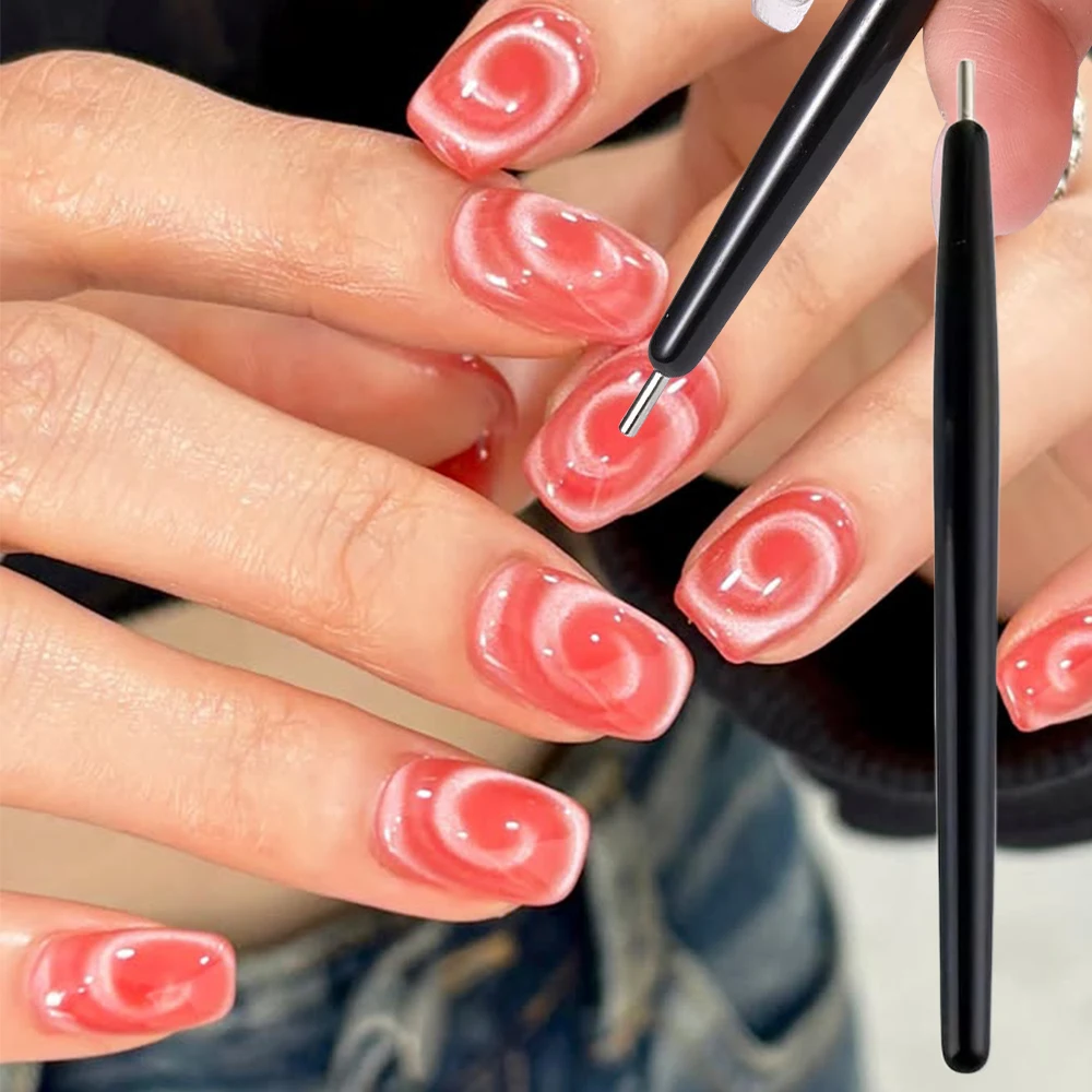 1Pcs Nail Art Cat Eye Magnetic Pen Suction Steel Ball Chain Magnet Pen Nail Tools Vortex/Water Pattern/Moon Designs Magnet Stick