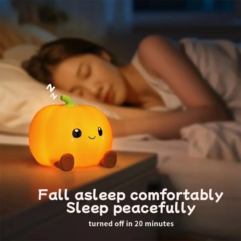 New pumpkin night light, cartoon ornament bedroom bedside companion sleep light, three level dimming eye protection pat light