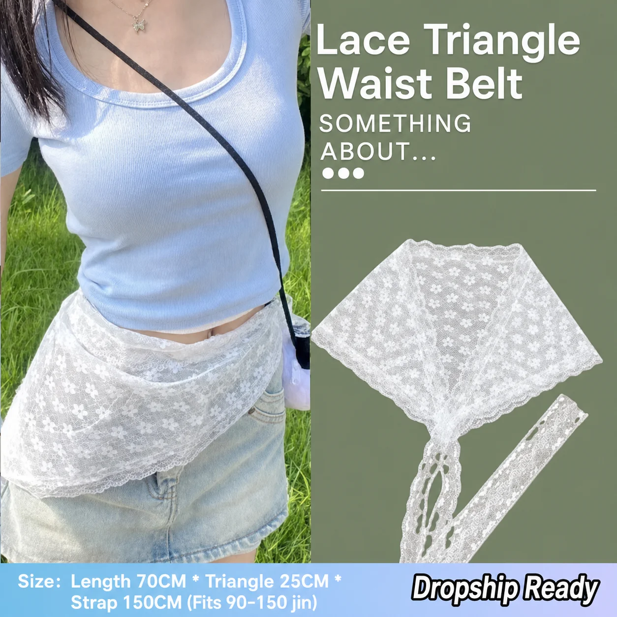 Lace Triangle Waist Belt Sweet Floral Lace Waist Belt Lace Head Scarf Adjustable Layered Hem Waist Apron For Layered Look Denim