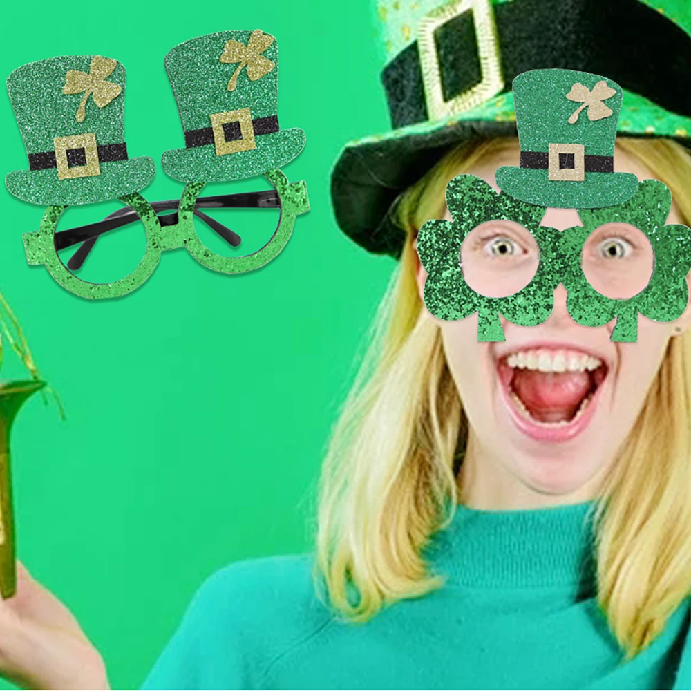 Irish Festival Glasses for Women and Men Kids Saint Patrick'S Day Party Decoration Green Hat Clover Accessories Children