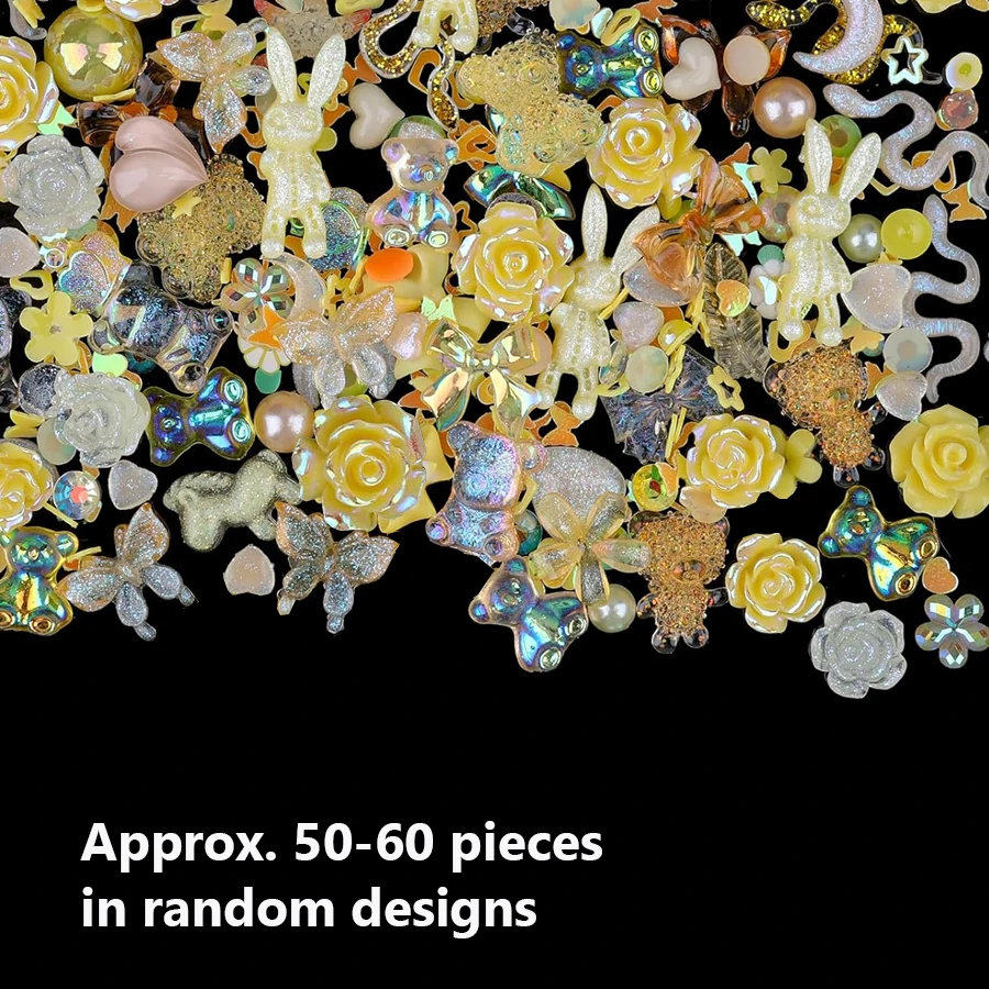 50 Stück Leuchtende Gemischte Harz-Rosenblüten Nagelkunst-Charms Bären- und Hasenperlen DIY für Maniküre, Handydekoration und Bastelarbeiten – Detail 12