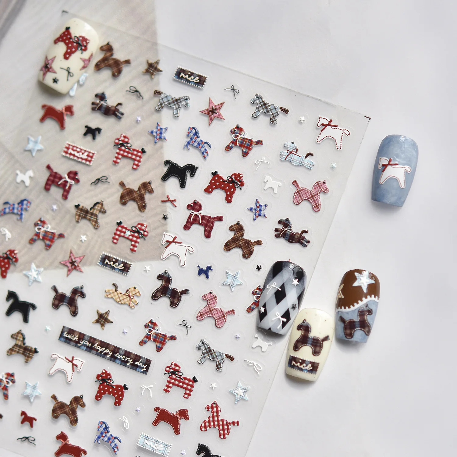 Pegatinas de tela simples y elegantes para decoración de uñas de caballo, calcomanía adhesiva de alta calidad, decoración de manicura, T-5440