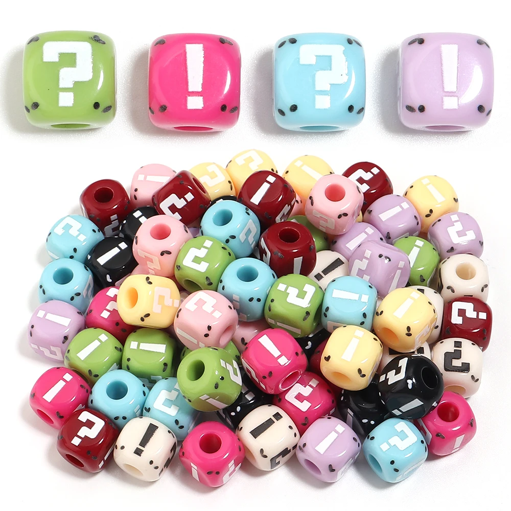 10pcs 12mm Square Acrylic Beads Colorful Question Exclamation Mark Loose Spacer Beads For Jewelry Making DIY Bracelet Keychain
