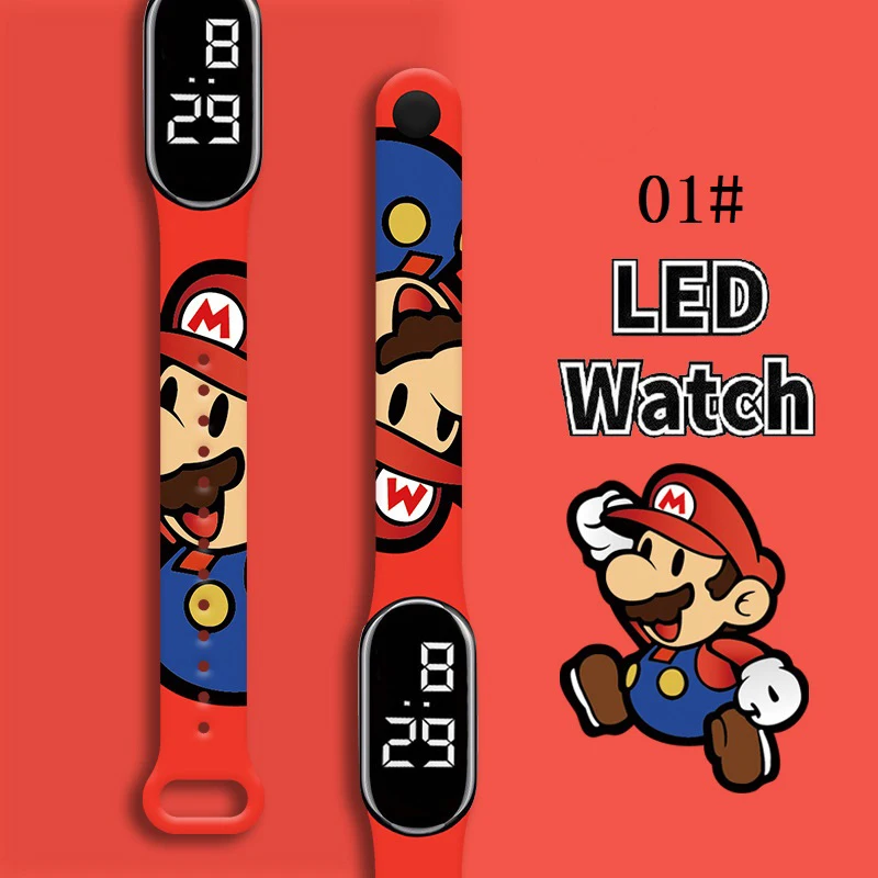 

Super Mario Strap LED Electronic Watch Fashion Colorful Bracelet Touch Waterproof Anime Character Pikachu Educational Children's