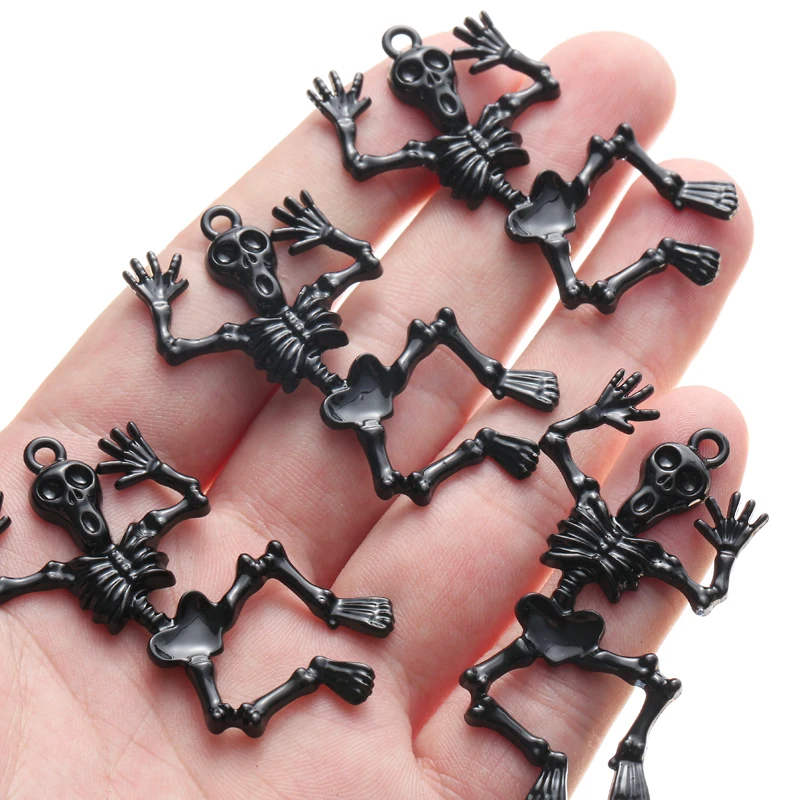 10pcs/lot Black Gold Color Skeleton Body Skull Charms Pendant DIY Necklace Keychain for Jewelry Making Accessories