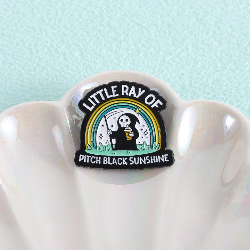Death God Enamel Pin Rainbow Badge Black Sunshine brooch Clothing Accessories Dark Skull-Style  Gift For a Love of Humor