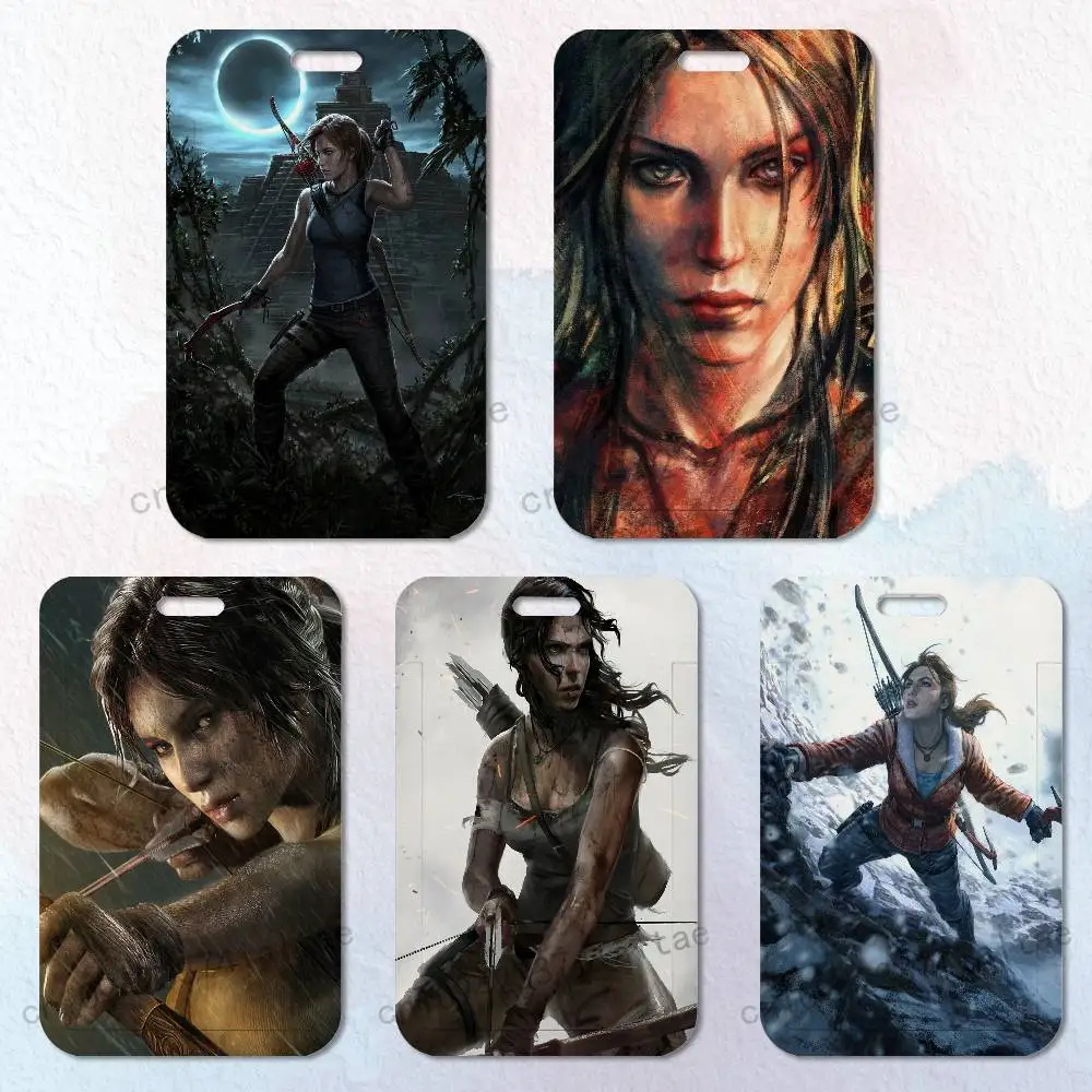 

T-Tomb R-Raider L-Lara Badge Holder Pass Bus Work Card Cover Chest Pocket Students Card Holder Small Gift