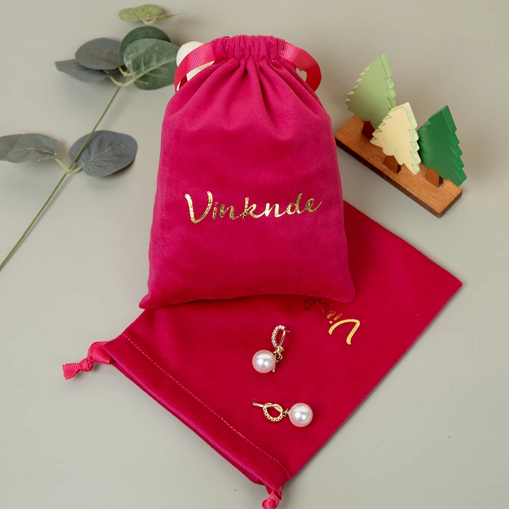 100 قطعة شعار مخصص المخملية مجوهرات حقيبة أقراط خواتم ماكياج الحقيبة الشريط الرباط أكياس شخصية عيد الميلاد هدايا الزفاف #2