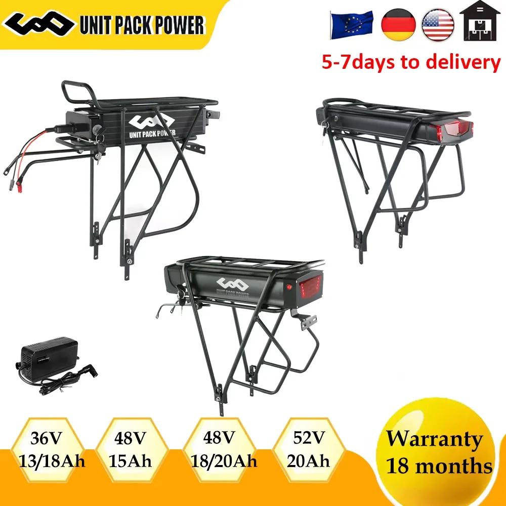 36V 13AH Rear Rack Ebike Battery 48V 20Ah 36V 15AH 18650 Electric Bycicle Batteria Pack 52V  for Bafang 1800W 1500W 1000W 750W