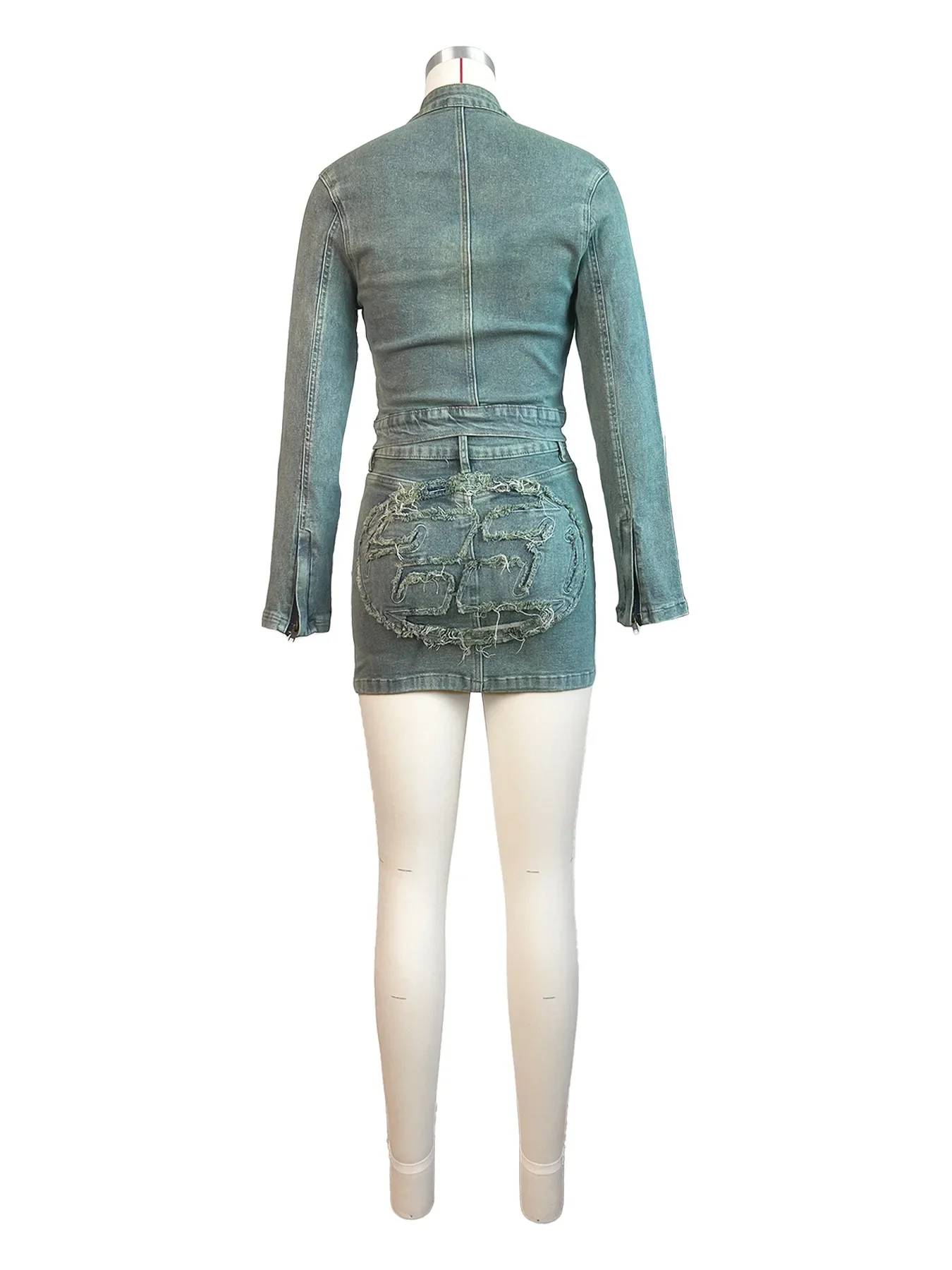 Vrouwen Rok Sets Tweedelige Denim Jas Rits Stand Kraag Top Midi Taille Mini Rokken Zakken Slim Fit Lady High Street