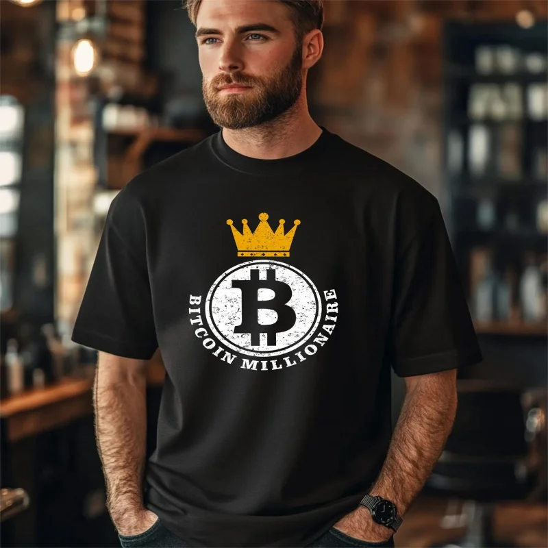 Bitcoin Millionaire Crypto style Gift t shirt for Crypto Traders BTC Fan Bitcoin Symbol printed Graphic Tee All size tops S-6XL