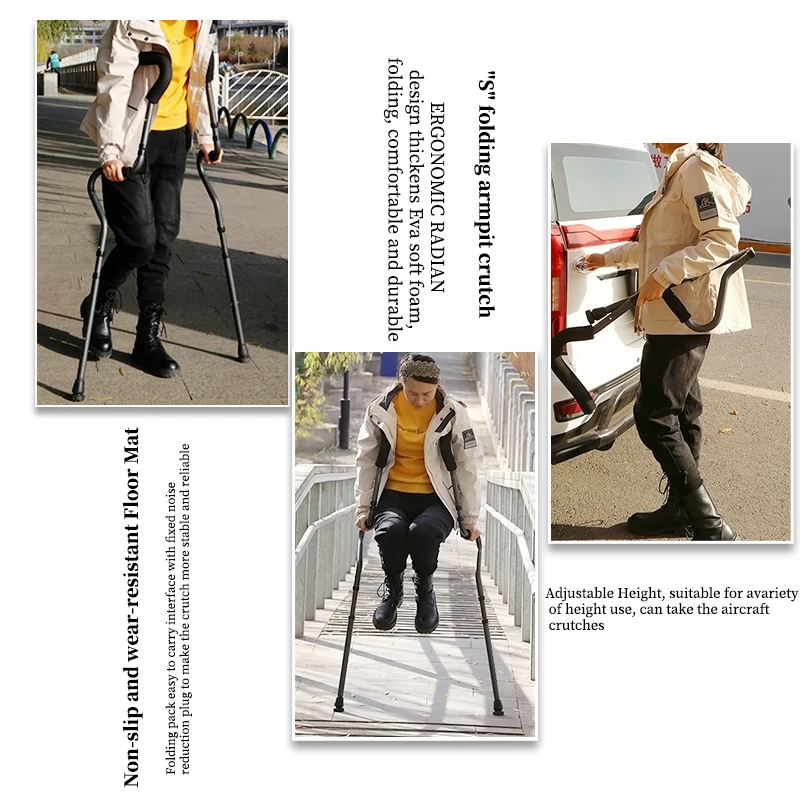 عكازات طبية لإعادة التأهيل تحت الإبط من النوع S، عصا مشي قابلة للسحب وغير قابلة للانزلاق، عكازات الساعد المصنوعة من سبائك الألومنيوم #4