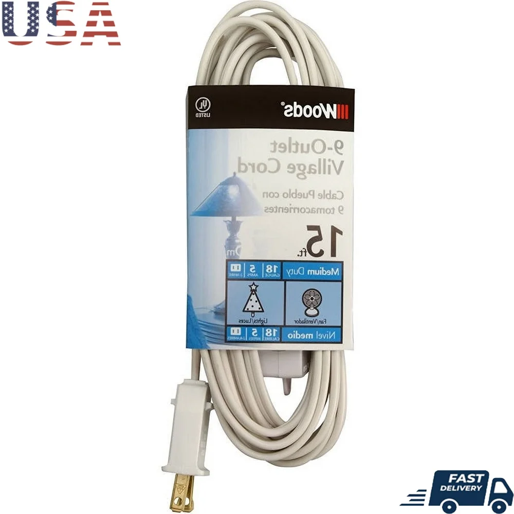 

9-Outlet Extension Cord with Switch 15ft Heavy Duty Vinyl Jacket UL Listed Power On Off Fused Plug Ideal Holiday Lighting