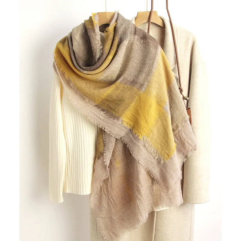 Boiled Wool Color-dyed Plaid Scarf Shawl Dual-purpose Double-layer Lamb Wool Women's Plaid Autumn and Winter Warm