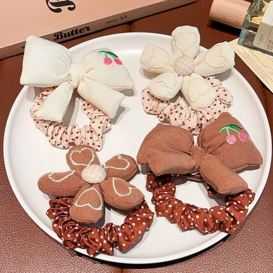 4 Uds. Conjunto de anillos para el cabello para niñas, accesorios para el cabello, diadema, flores simples y bonitas, cola de caballo alta, durabilidad, bandas para el cabello para niños HP01