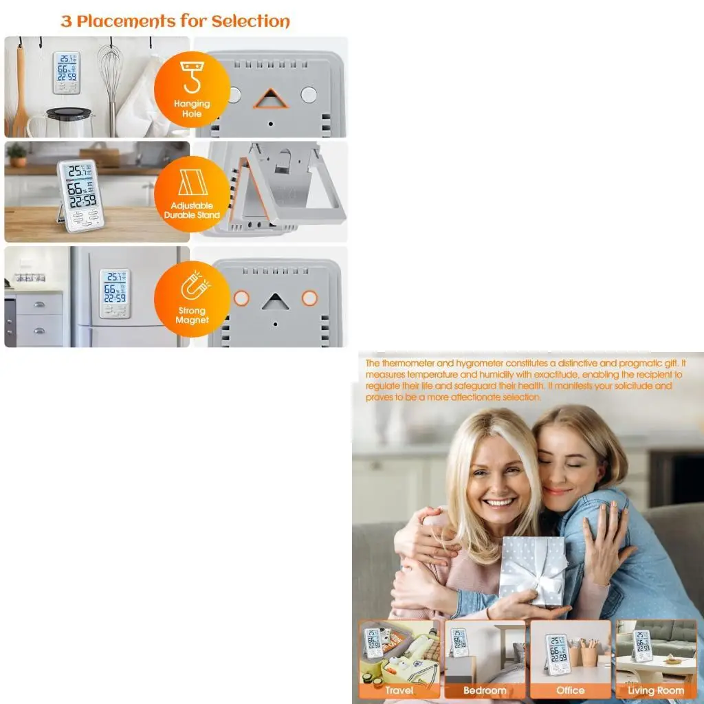 

Цифровой гигрометр с ЖК-дисплеем с подсветкой и измерителем температуры и влажности для детской комнаты, кухни, офиса и многого