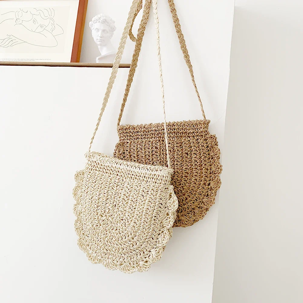 2024 Summer Straw Rope Woven Sling Purse Vintage Handmade Weaving Women Crossbody Bag Ladies Bohemian Fashion Small Shoulder Bag