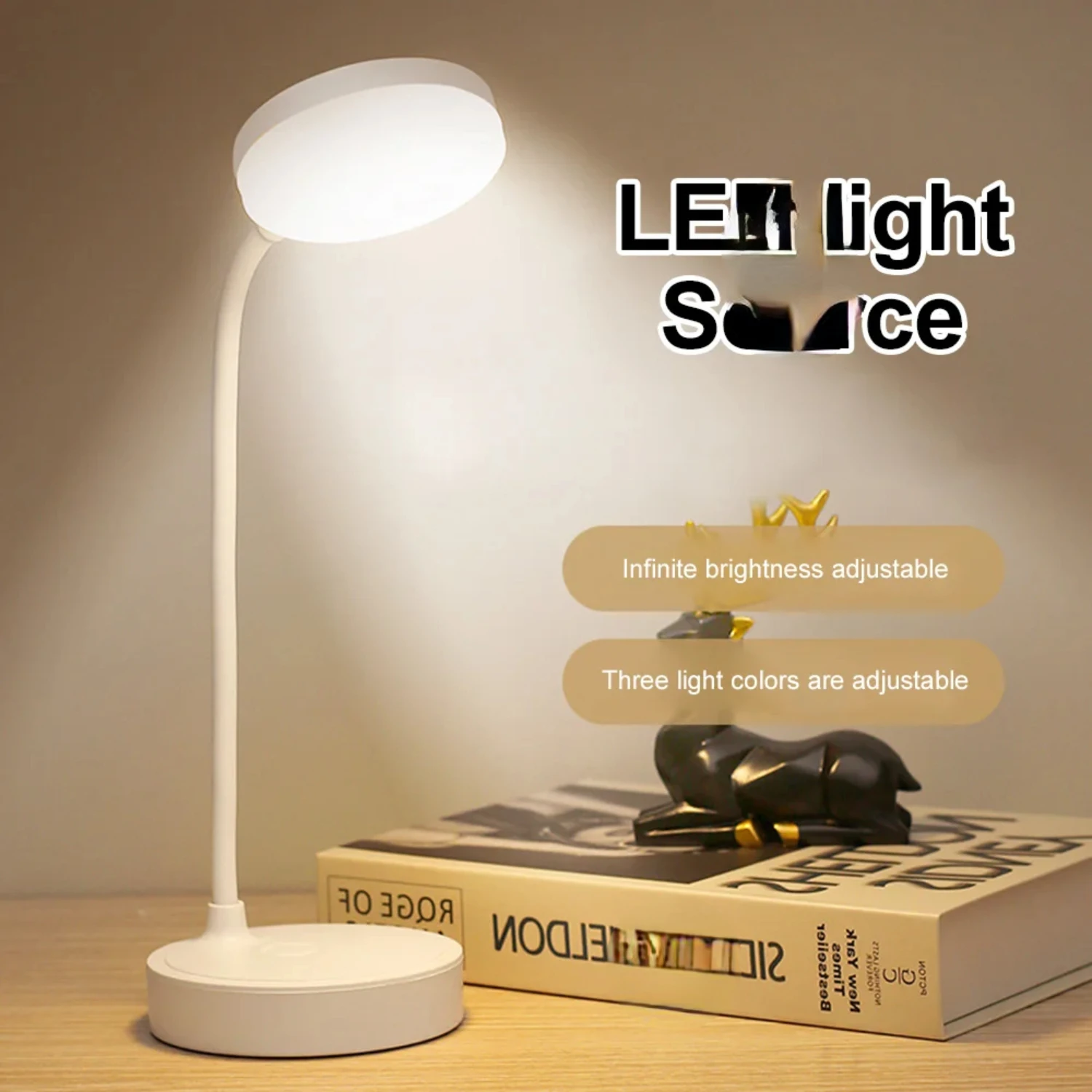 Adjustable Modern LED Table Lamp with Flexible Gooseneck and USB Rechargeable Design, Eye Protective Reading Light, Perfect for 