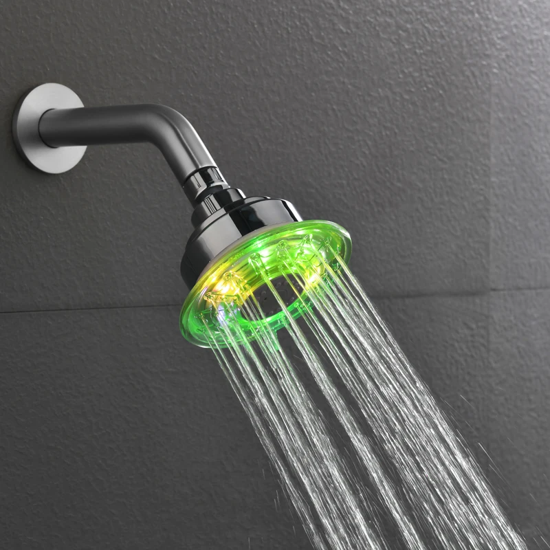 Temperature Control 3 Colors Top Shower Head for Bathroom Water Powered LED Sprinkler No Need Battery