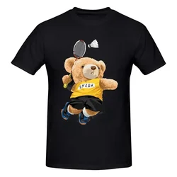 2024 New Teddy Bear Playing Badminton Tshirt Exercise Clothing Short Sleeve Graphics Men Women Short Sleeve Printed Shirt Top