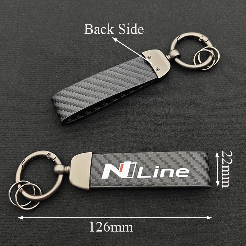 2025 Luxury Carbon Leather Logo NLine N Keyring Women Men Car Keychain For Hyundai i20 i30 Elantra Kona Sonata Tucson Accessorie view 3