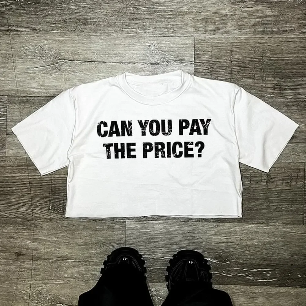 Vintage Can You Pay The Price Art Graphic 100% Cotton Cropped T-Shirts Men Y2K Summer Short Sleeves Vintage Oversize Tshirt Tops