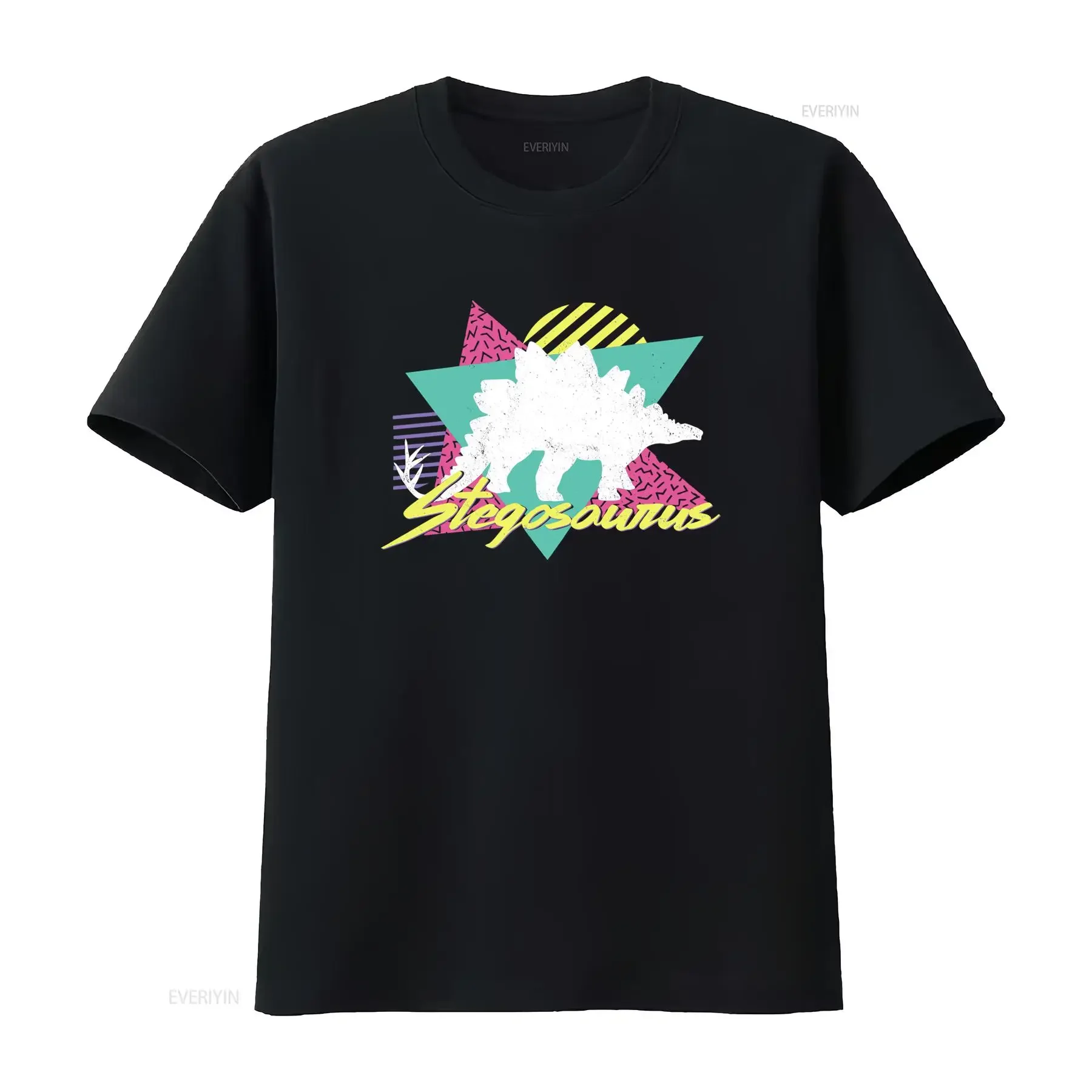 Vintage Retro 80s 90s Style Stegosaurus Dinosaur Print T Shirt vintage Washed Casual homme fashion Stylish Stretched streetwear