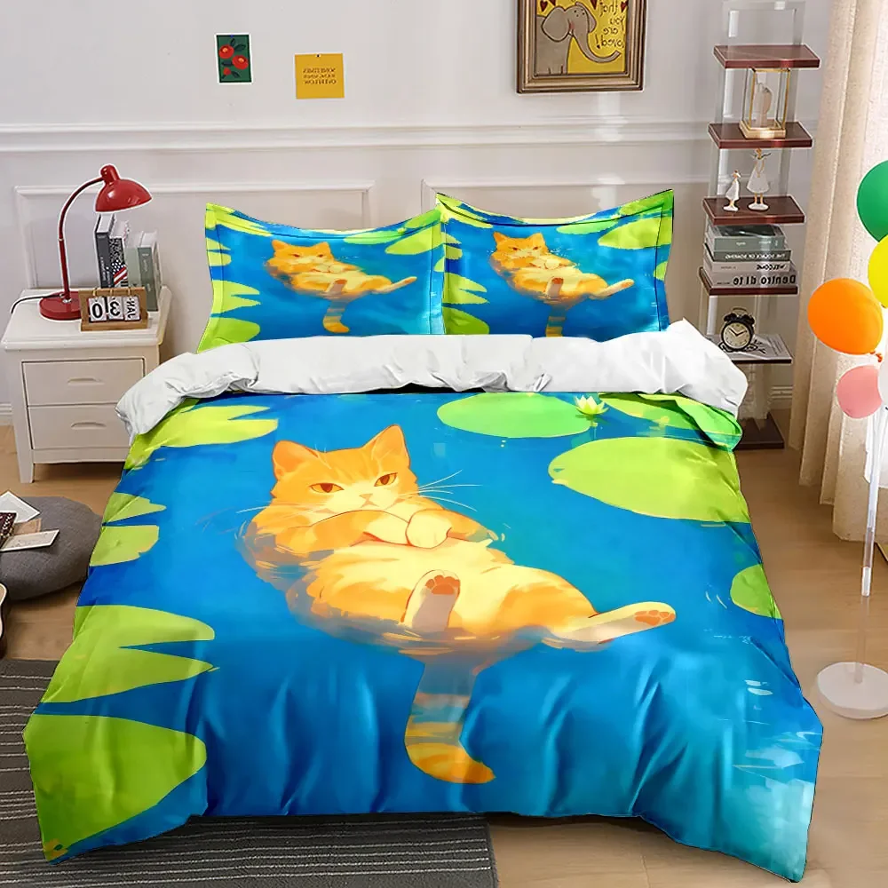 

Floating Cat Relaxation Set Soft Comfortable Duvet Cover Bedding Set Included 1*Duvet Cover & 2*Pillowcases, gift