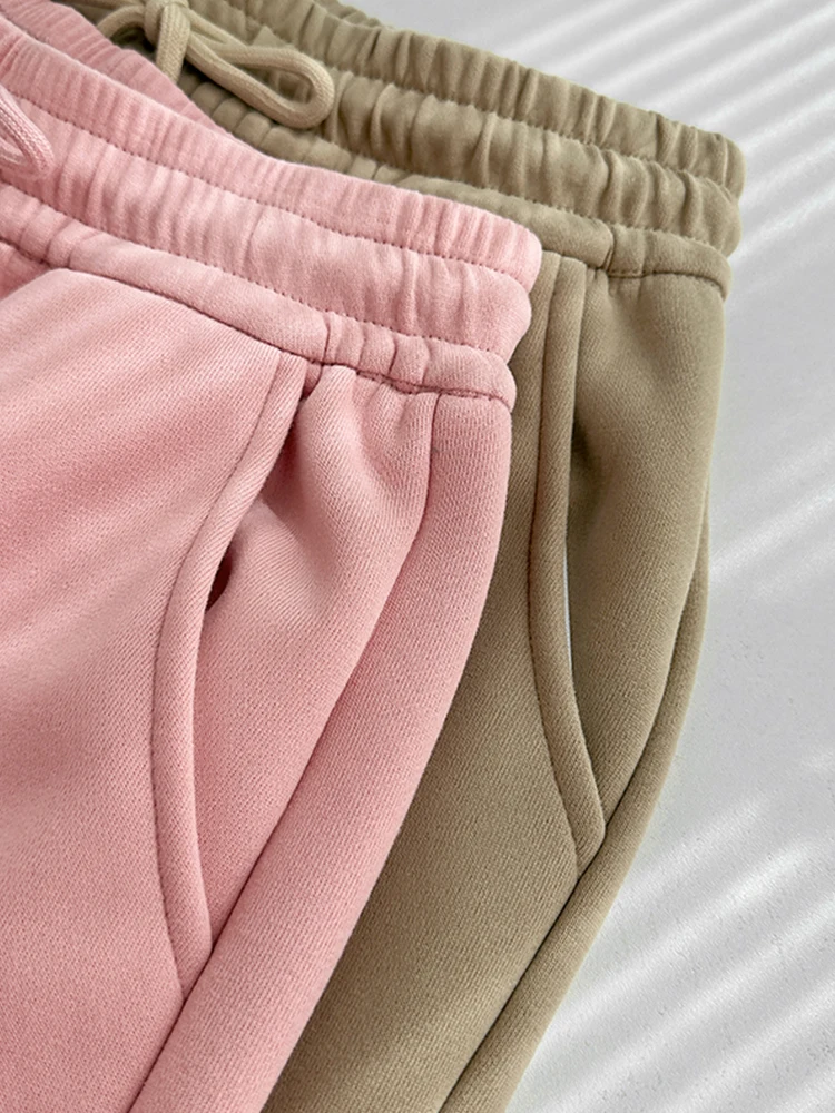 Women's Autumn Winter Fleece Lined Warm Sweatpants with Big Pockets Cargo Pants Sporty Casual Loose Wide Leg Pants