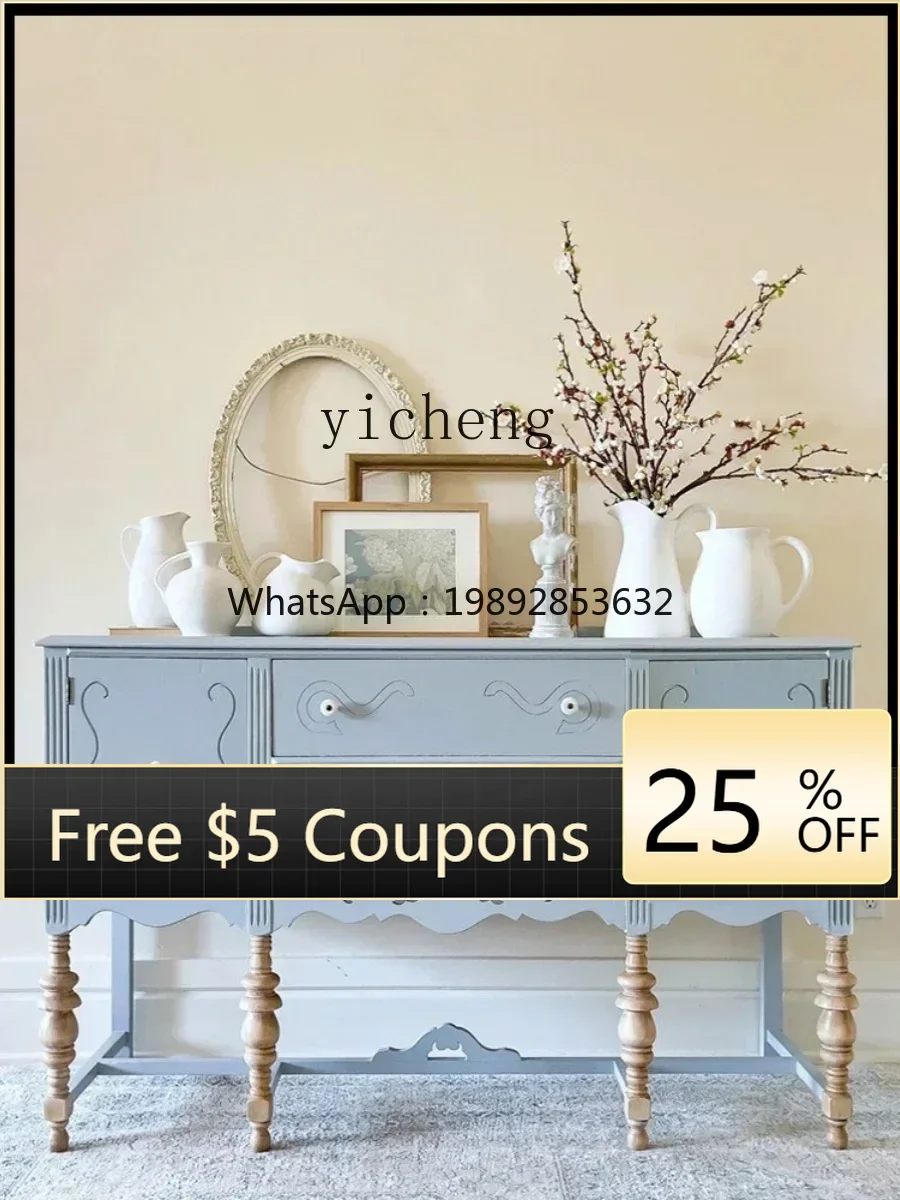 

Solid Wood Entrance Cabinet Vintage Blue Locker Home Wall Decoration Carved Sideboard Cabinet