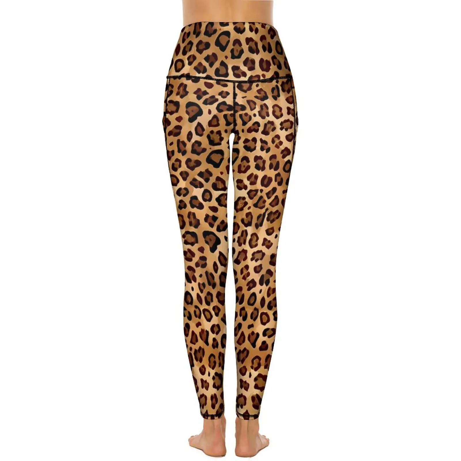 Pantalones de Yoga con estampado de leopardo y bolsillos, mallas marrones con animales, mallas deportivas elegantes de cintura alta, mallas elásticas para Fitness