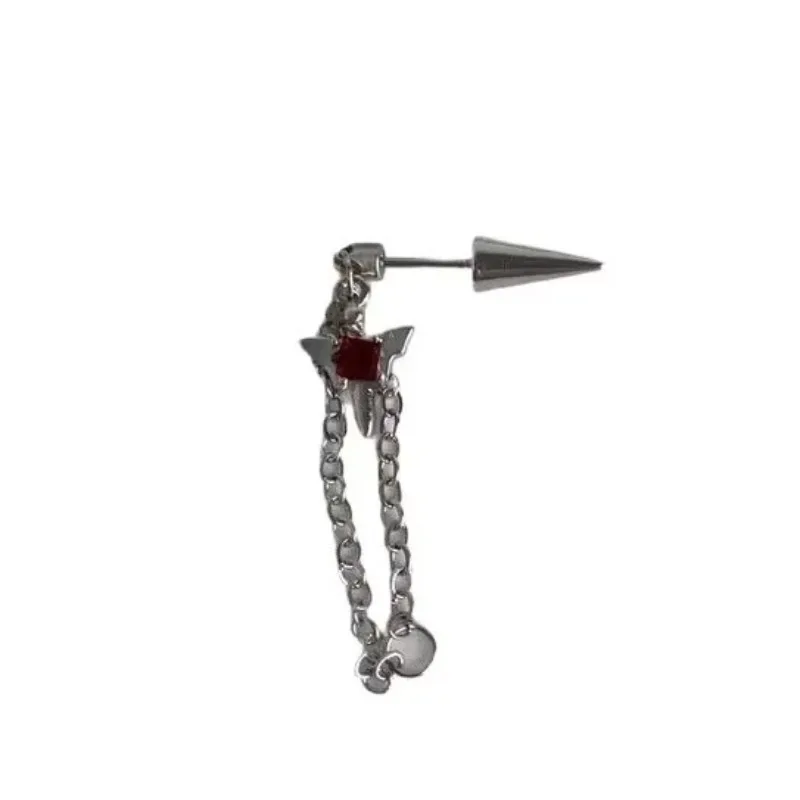 Silver Color Red Crystal Dagger Chain Earrings Minimalist Gothic Sword Ear Cuff Drop Earrings Birthday Gift Jewelry for Women Girls image 3