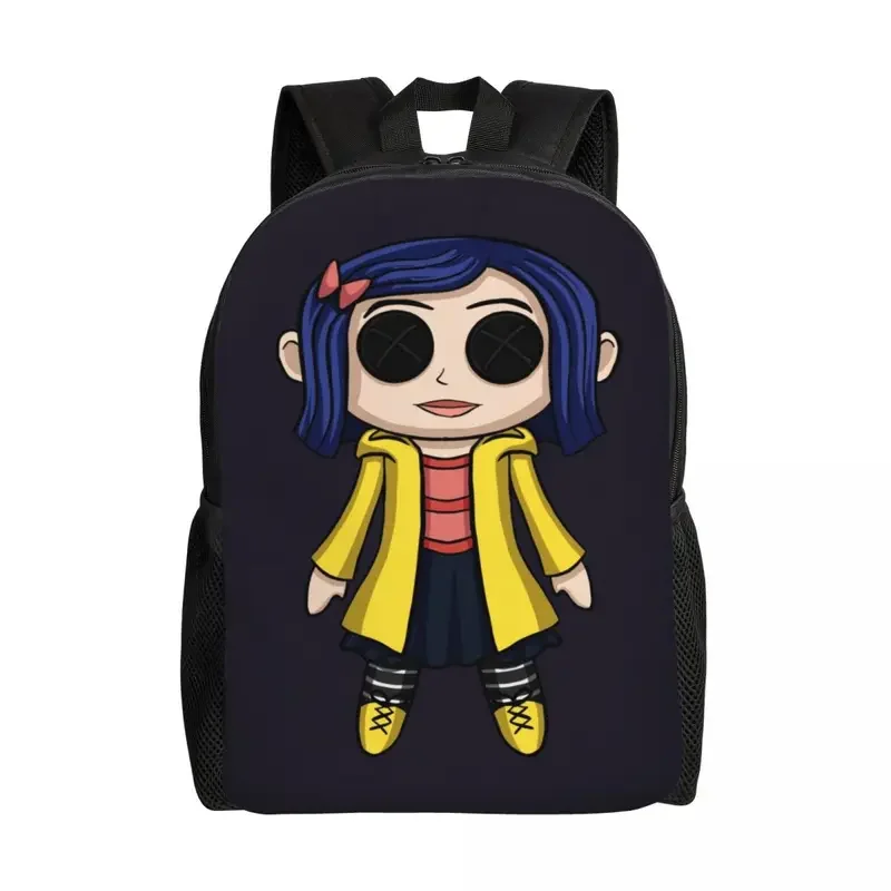 Custom Coraline Doll Chibi Horror Movie Backpack for Women Men School College Students Bookbag Fits 15 Inch Laptop Bags