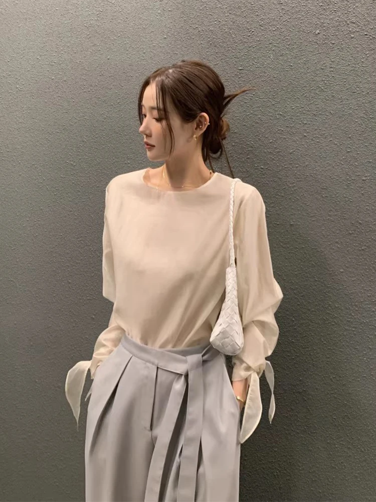 

Liangliang Knot Long Sve Sun Protection irt Женский летний новый свободный повседневный базовый топ из полиэфирного волокна