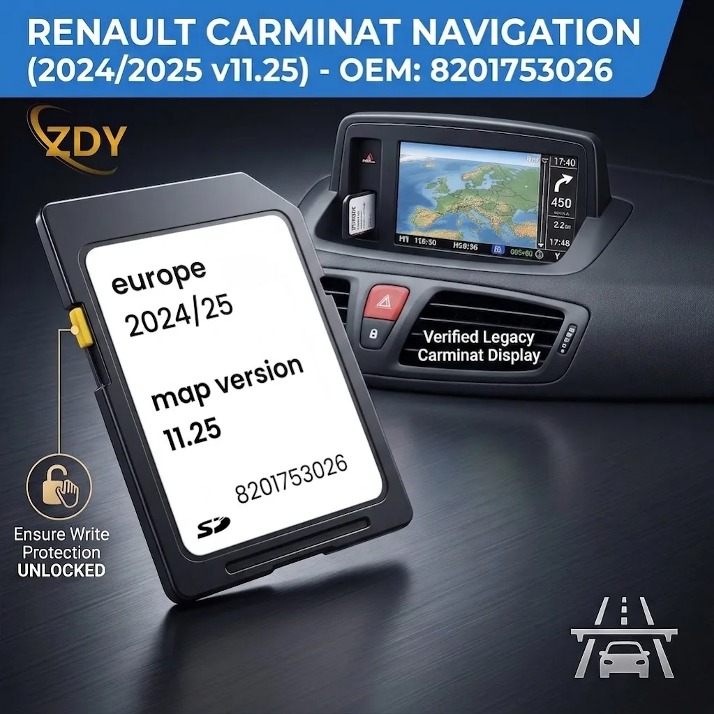 2024-2025 UK & Full Europe GPS Map SD Card for Renault Carminat v11.25 (8201753026) Megane & Clio - Plug & Play + Speed Cams