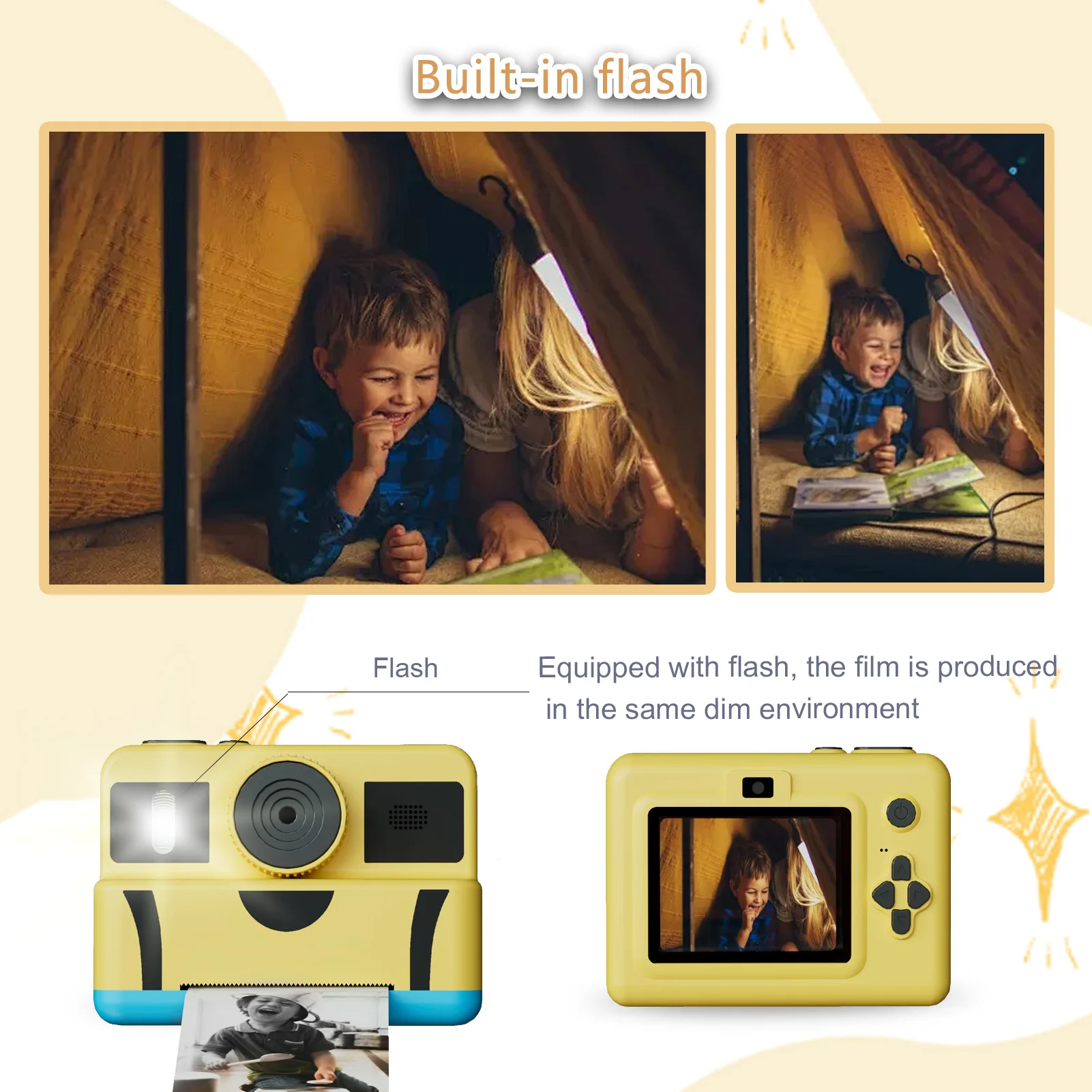 Caméra à impression instantanée pour enfants Convient aux filles et aux garçons âgés de 4 ans et plus, avec une caméra à double objectif avec une mémoire de 32 Go