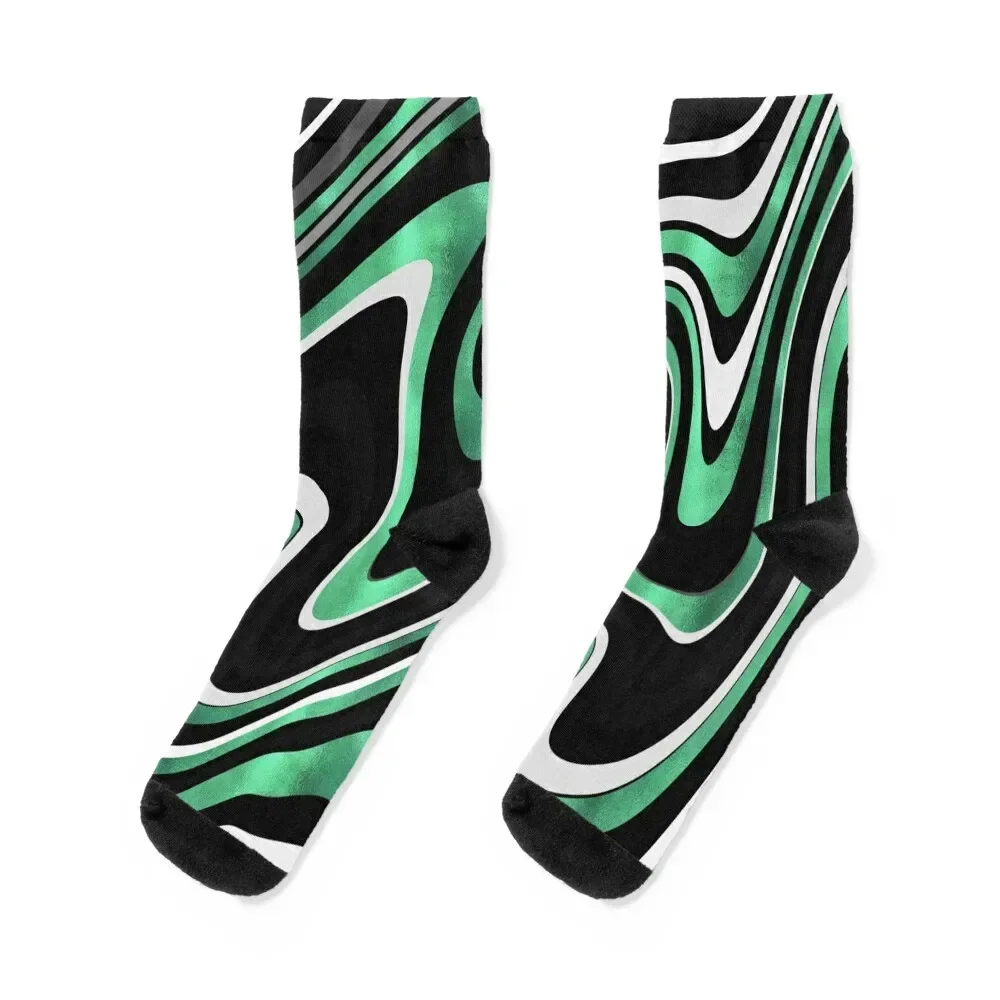 Green Gray Abstract Swirl Retro Black Pattern Socks cycling Novelties winter thermal Socks Men Women's